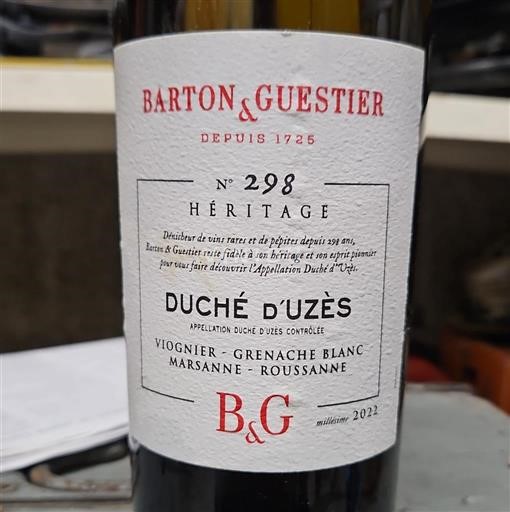 Valle del Ródano Ducado de Uzès Barton & Guestier Héritage n°298 2022