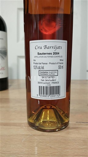 Bordéus Sauternes Cru Barréjats 2004