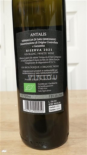 Toscana Vernaccia di San Gimignano Mormoraia San Gimignano Antalis Riserva 2021