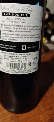 Bordeaux Côtes-de-bourg Château Croix de Paty Pair non Pair 2022