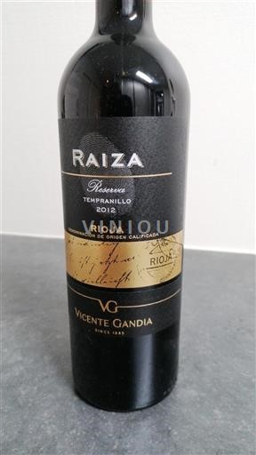 La Rioja Rioja Vicente Gandia Raiza Reserva Tempranillo 2012