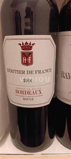 Vini Rouge sec Héritier de France 2016 Francia Bordeaux AOC