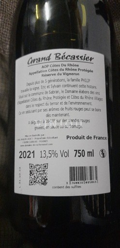 Rhônevallei Côtes-du-rhône Grand Bécassier Réserve du Vigneron 2021