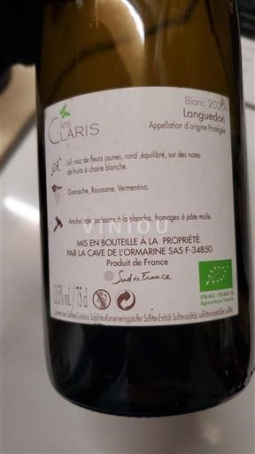 Langvedok Languedoc Cave de l'Ormarine Les Claris 2020