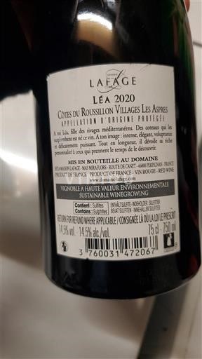 Roussillon Không được chỉ định Lafage Lea 2020