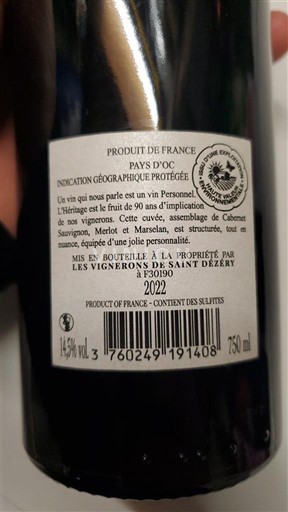 Linguadoca e Rossiglione Paese d'Oc Les Vignerons de Saint Dézéry Heritage 2022