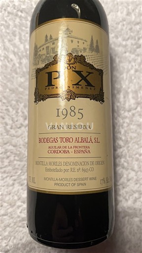 Andaluzija Montilla-Moriles Bodegas Toro Albalá Don PX Gran Reserva 1985