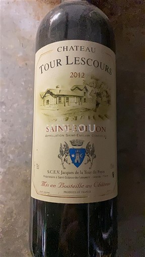 Vina Rouge sec Château Tour Lescours 2012 Francija Bordeaux Saint-Émilion AOC