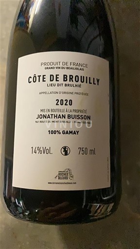 Beaujolais Côte-de-brouilly Jonathan Buisson Lieu Dit Brulière 2020