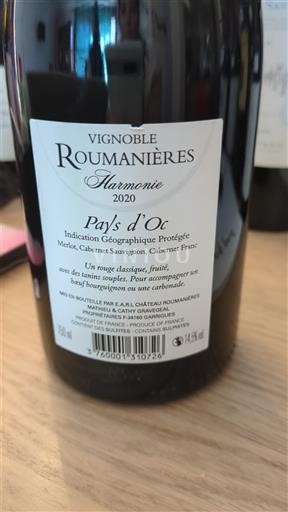 Linguadoca e Rossiglione Paese d'Oc Vignoble Roumanières Harmonie 2020