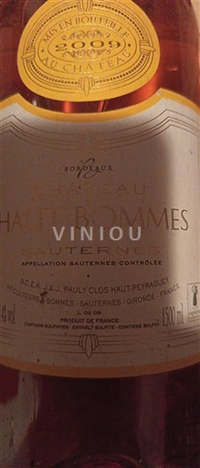 Vine Blanc liquoreux Château Haut Bommes 2009 Frankrig Bordeaux Sauternes AOC