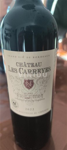 Vine Rouge sec Château Les Carreyes 2022 Frankrig Bordeaux Blaye-Côtes-de-Bordeaux AOC
