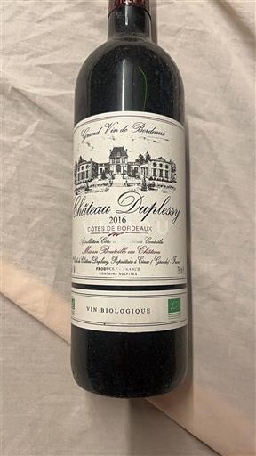 Wijnen Rouge sec Château Plessy 2016 Frankrijk Bordeaux Côtes-de-Bordeaux AOC