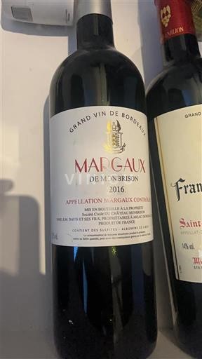 Wines Rouge sec De Monbrison 2016 France Bordeaux Margaux AOC
