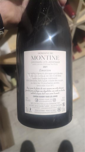 Vini Rouge sec Émotion Domaine Montine 2021 Francia Valle del Rodano Grignan-les-adhémar AOC