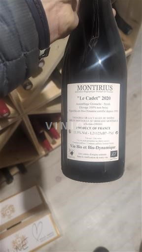 Viner Rouge sec Le Cadet Montirius 2020 Frankrike Rhônedalen Ventoux AOC