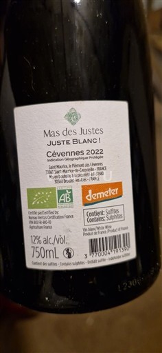 Linguadoca e Rossiglione Cévennes Mas des Justes Juste Blanc ! 2022