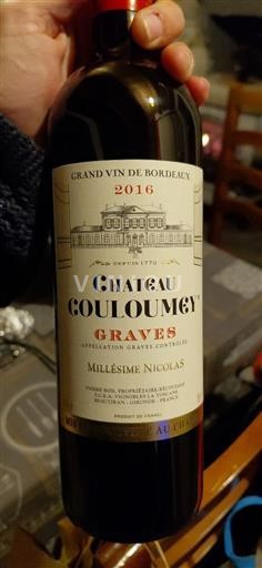 Vine Rouge sec Millésime Nicolas Château Couloumey 2009 Frankrig Bordeaux Graves AOC
