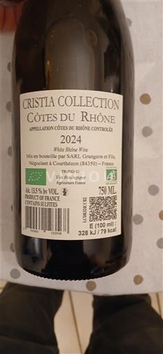 Rhônedalen Côtes du Rhône Grangeon et fils Cristia Collection 2024