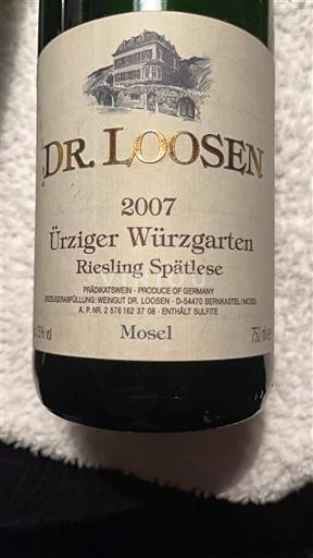Mosel Moselle Dr. Loosen Ürziger Würzgarten Riesling Spätlese 2007
