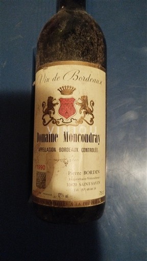Viner Rouge sec Domaine Monconduray 1990 Frankrike Bordeaux AOC