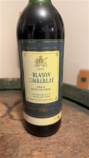 Viner Rouge sec Blason Timberlay 1995 Frankrike Bordeaux AOC