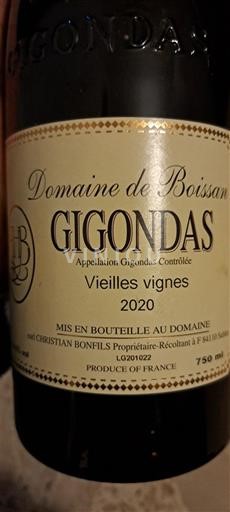 Thung lũng Rhône Gigondas Domaine Boissan Vieilles vignes 2020