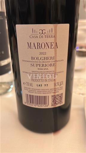 Toscana Bolgheri Casa di Terra Maronea 2022