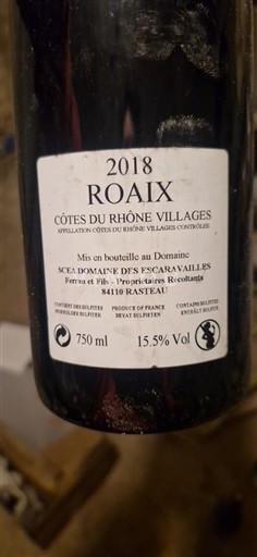 Thung lũng Rhône Không được chỉ định Domaine S Escaravailles Les hautes granges 2018