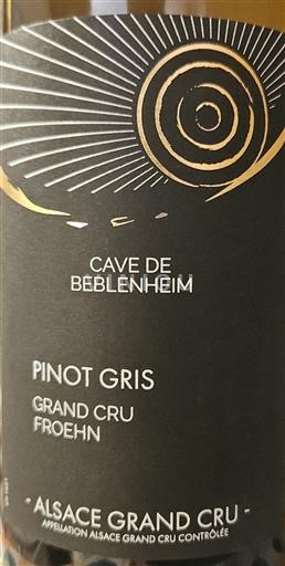Alsace Pinot xám Grand Cru Cave de Beblenheim Froehn 2019