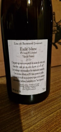Vallée de la Loire Lise et Bertrand Jousset Exilé blanc 2020