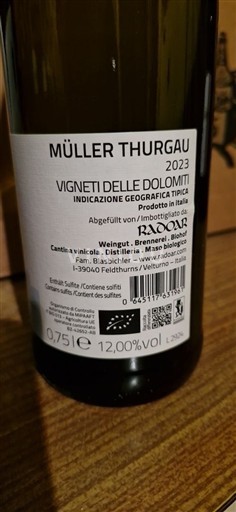 Trentin-Haut-Adige Vigneti delle Dolomiti Radoar Müller Thurgau 2023