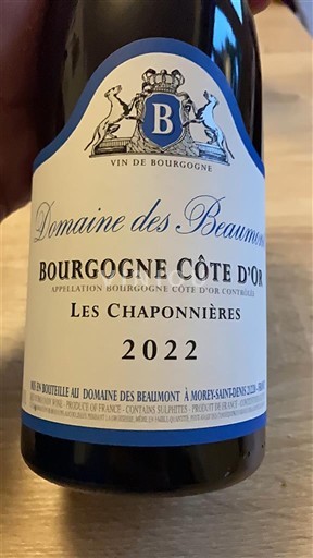 Vini Rouge sec Les Chaponnières Domaine S Beaumont 2022 Francia Borgogna Borgogna Côte d'Or AOC