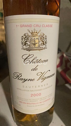 Bordeaux Sauternes Premier Cru Château Rayne Vigneau 2000