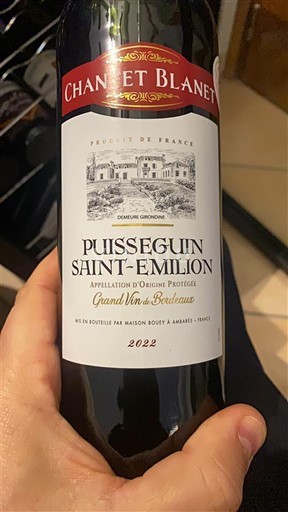 Weine Rouge sec Chanet Blanet 2022 Frankreich Bordeaux Puisseguin-Saint-Émilion AOC