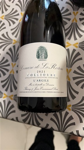 Roussillon Collioure Domaine La Rectorie L'Argile 2021