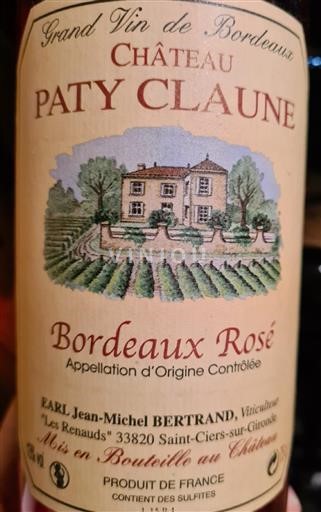 Wines Rosé sec EARL jean Michel BERTRAND Château Paty Claune Non millésimé France Bordeaux AOC