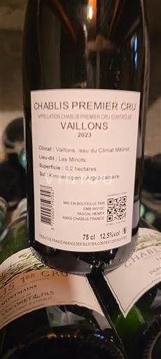Vinhos Blanc sec Vaillons Vincent et Fils 2023 França Borgonha Chablis AOC Premier Cru