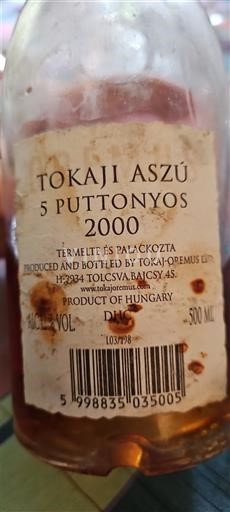 Tokaj No especificado Tokaj-Oremus 5 Puttonyos 2000