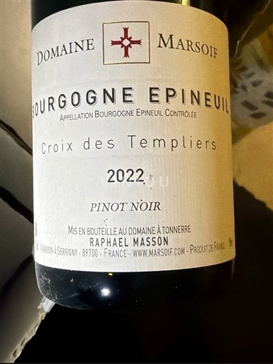 Bourgogne Bourgogne Epineuil Domaine Marsoif La Croix des Templiers 2022