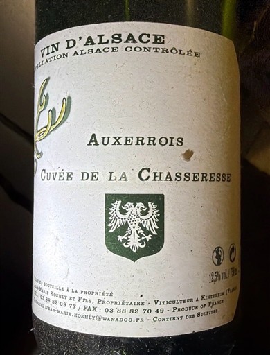 Alsace Auxerrois Koëhly de la Chasseresse Không niên vụ