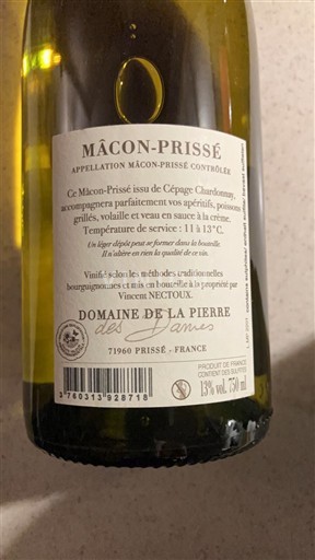 Bourgogne Mâcon và Mâcon-villages Domaine La Pierre des Dames Không niên vụ