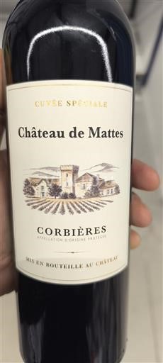 Vinos Rouge sec Cuvée Spéciale Château Mattes Non millésimé Francia Languedoc Corbières AOC