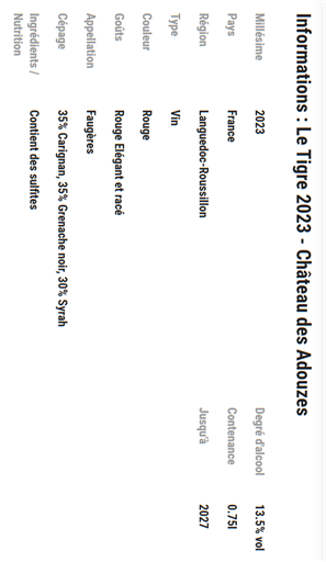 Langvedok Faugères Château S Adouzes Le Tigre 2023