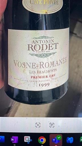 Bourgogne Vosne-romanée Premier Cru Antonin Rodet Les Beaumonts 1999