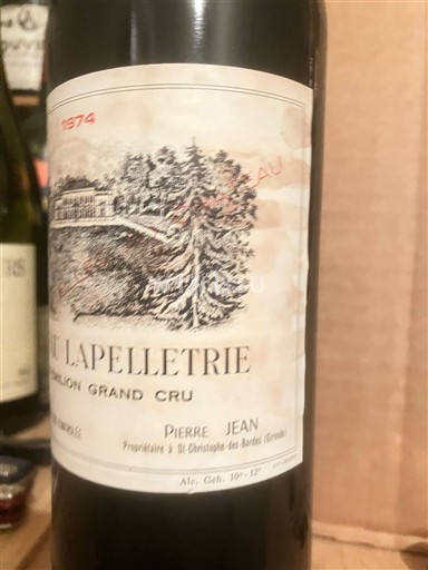 Bordeaux Saint-Émilion Grand Cru Grand Cru Château Lapelletrie 1974