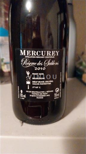 Borgogna Mercurey P. et F. C Réserve des Sablons 2010