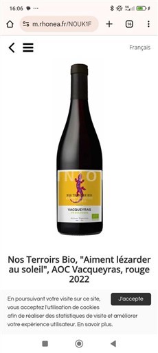 Valle del Rodano Vacqueyras Nos Terroirs Bio Aiment lézarder au soleil 2022