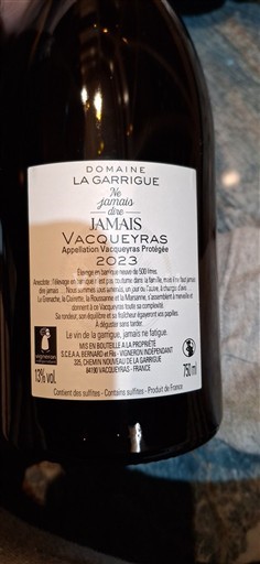 Valle del Rodano Vacqueyras Domaine La Garrigue Ne Jamais Dire Jamais 2023