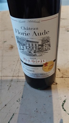 Vin Rouge sec Cuvée Adélaïde Château Florie Aude 2020 Francë Bordoja Bordo AOC